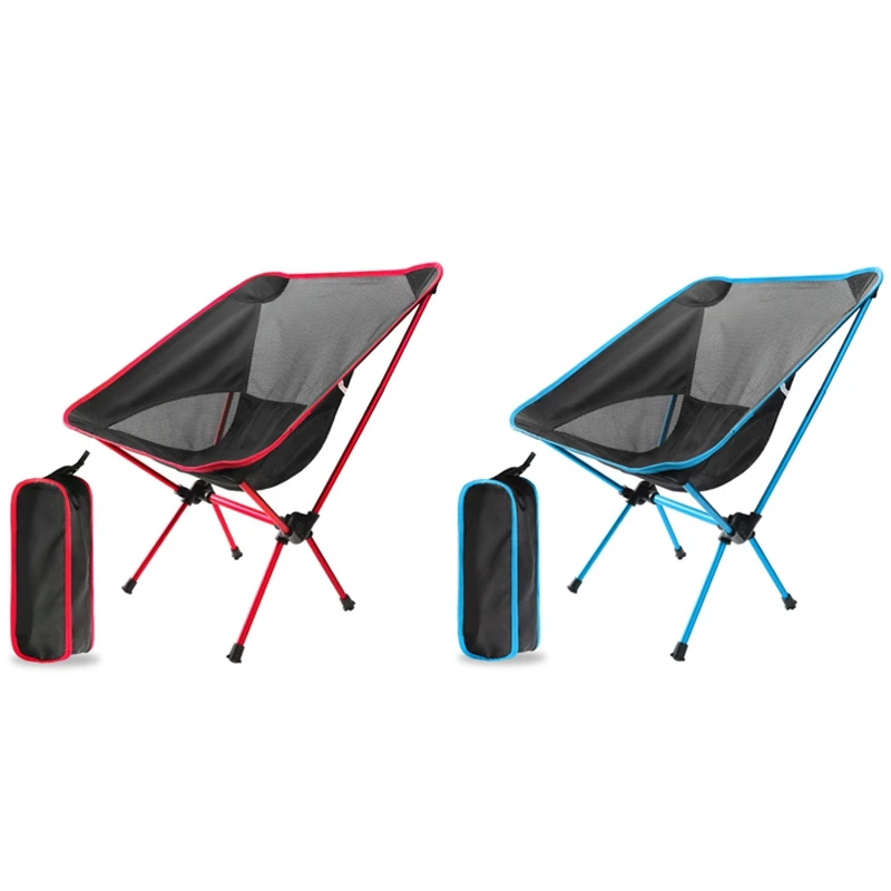 구매 2 세트 야외 접이식 의자 초경량 휴대용 낚시 의자 비치 의자 캠핑 의자 달 의자, 라이트 블루 & 레드