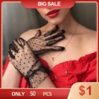 Кружевные женские перчатки с принтом в горошек, элегантные эластичные тонкие прозрачные черные перчатки, летние гибкие перчатки для защиты от солнца, маскарадные варежки