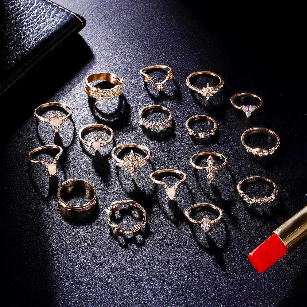 2020 Новое модное дизайнерское Золотое кольцо в богемном стиле с кристаллами 17