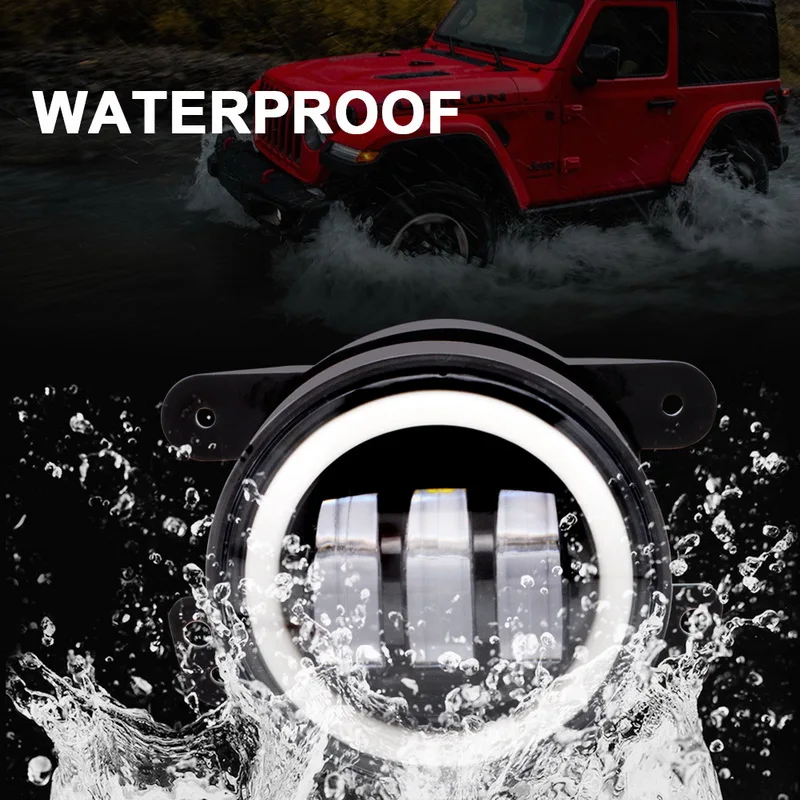 

Safego 1Pair 50W 4" Round LED Fog Light Halo Ring DRL 9005 Headlight Fog Lights for Off road Wrangler JK TJ LJ Truck 4x4 SUV ATV