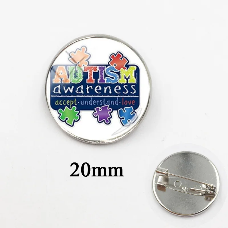 Броши серебряного цвета с изображением людей аутизмом здоровье и любовь|Броши| |