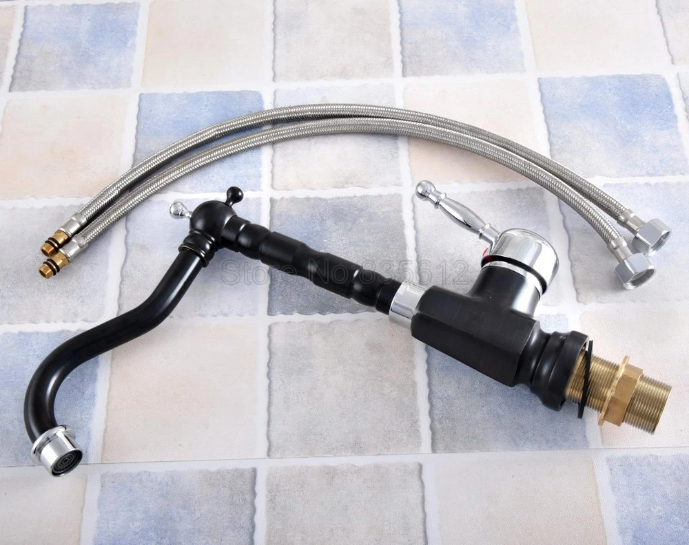 

Swivel Spout Black Chrome Basin Faucet Single Handle Brass Cold and Hot Mixer Tap Bathroom Kitchen Mixer Tap tnf488
