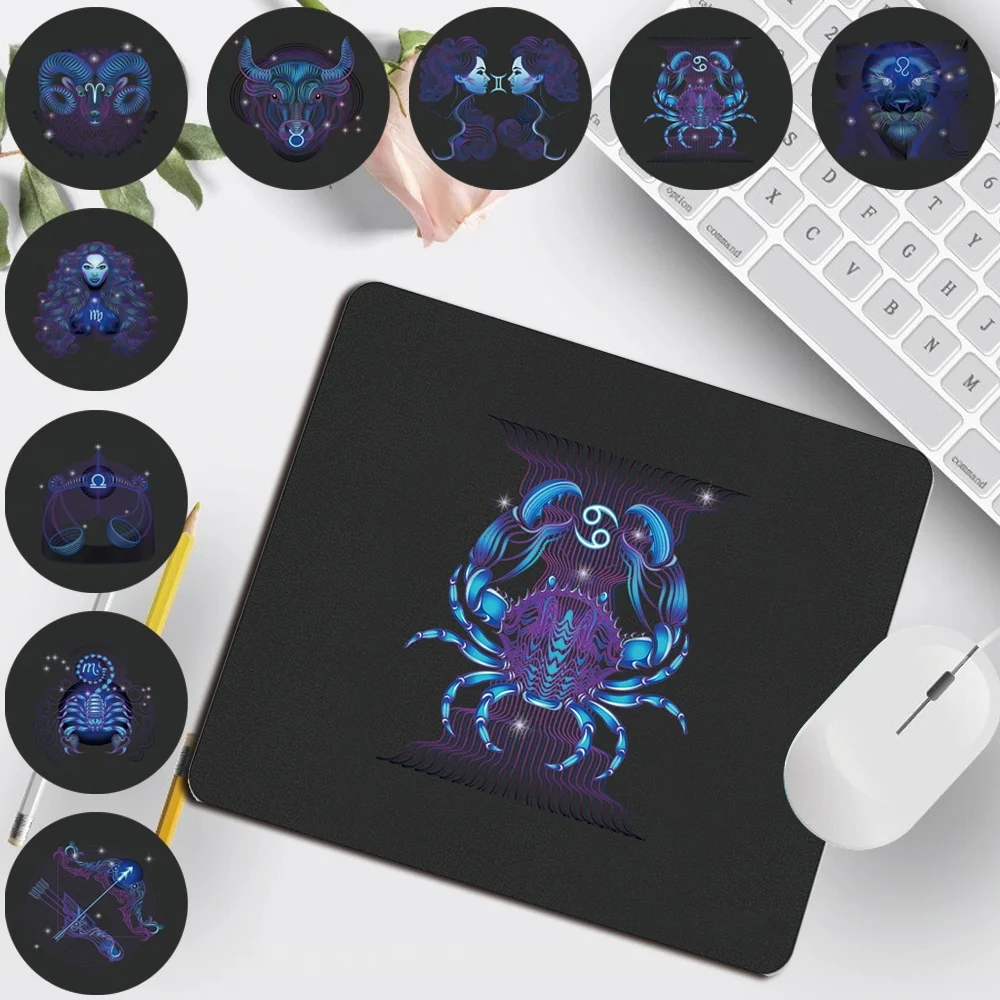 

Portable Gaming Mousepad Small 25x21cm Waterproof Non-slip PU Leather Computer Mouse-pad Durable Zodiac Pattern Mouse Mat