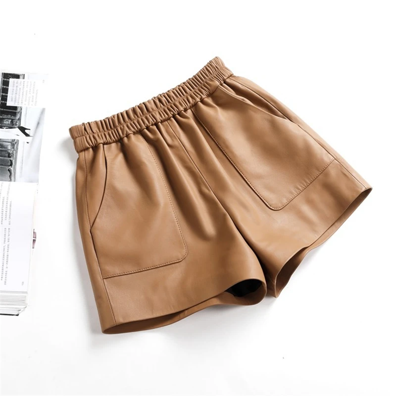 

autumn and winter Fashion Female Shorts Sheepskin leather Women Pocket Spring Elegent Shorts