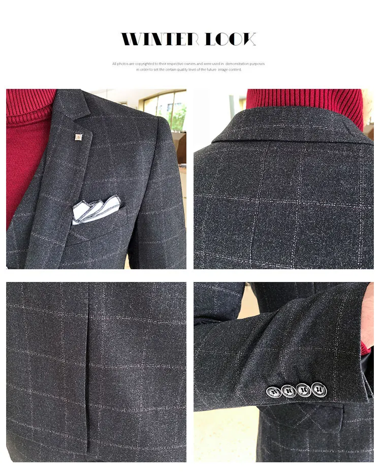 

3 piece Suit Men Plaid Tailored Fit Wedding Evening Party Dinner Clothing 2019 Korean Style Check Formal Dress Slim Male Suits