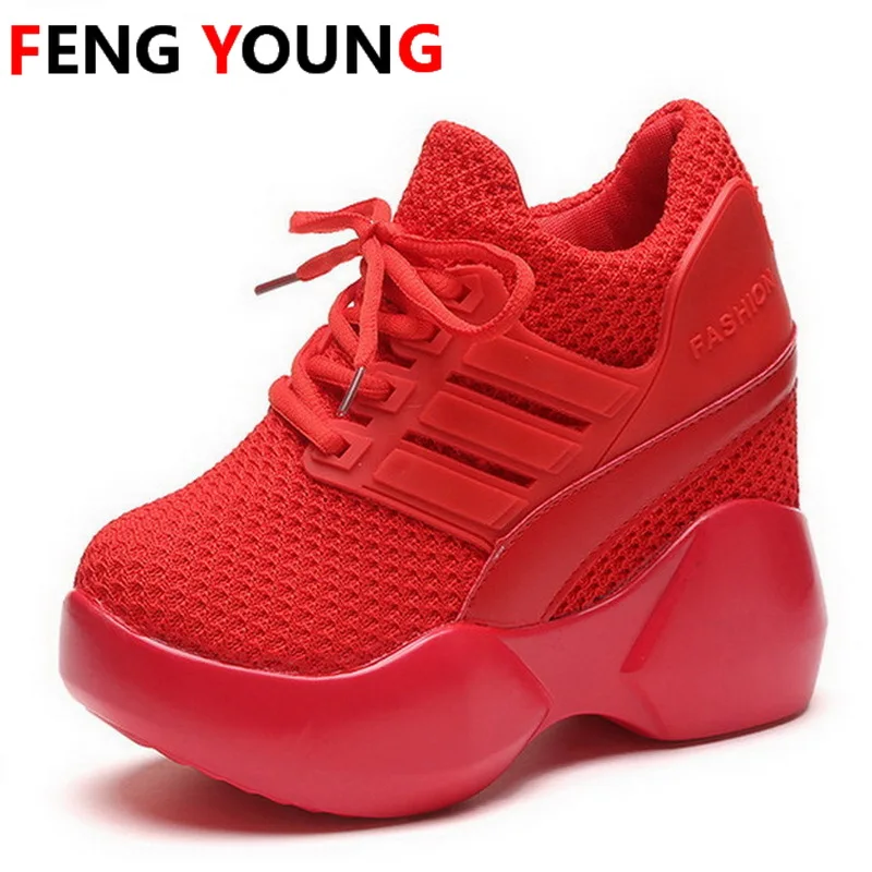 Кроссовки женские на платформе и высоком каблуке повседневные дышащие