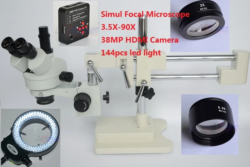 38MP HDMI камера 3.5X 90X микроскоп 50/50 Сплит симул фокусный двойной стрелы стенд