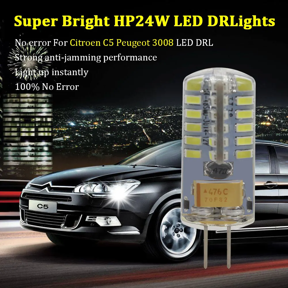 2 шт. Нет Ошибка Белый G4 Hp24w 48smd 12В g4 светодиодные лампы Габаритные огни для Citroen c5 и peugeot 3008 DRL Дневной светильник