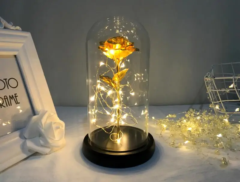 

Romantic Eternal Life Flower Glass Cover Beauty and Beast Rose LED Battery Home Desk Lamp Birthday Valentine's Day Mother Gifts