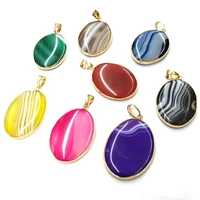 natural stone stripe agates pendants elliptical shape pendantfor jewelry making diy necklace earring accessories size 30x45 mm