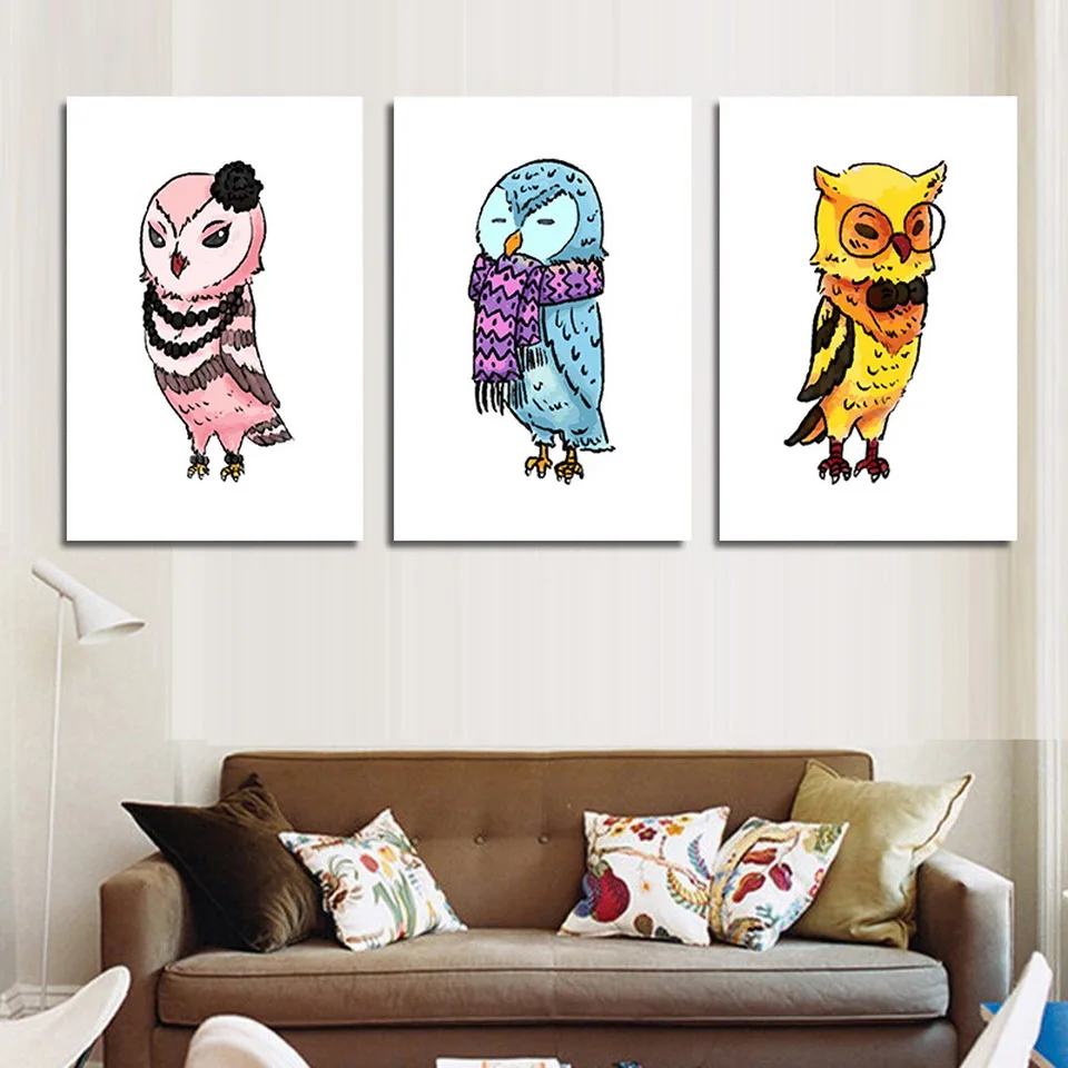 Высокое качество Мультфильм Сова холст картины минималистский настенный
