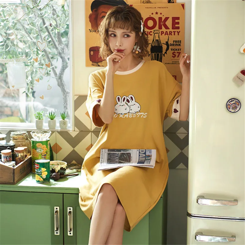 Хлопковая пижама для женщин Дамская ночная рубашка большой размер M-XXL