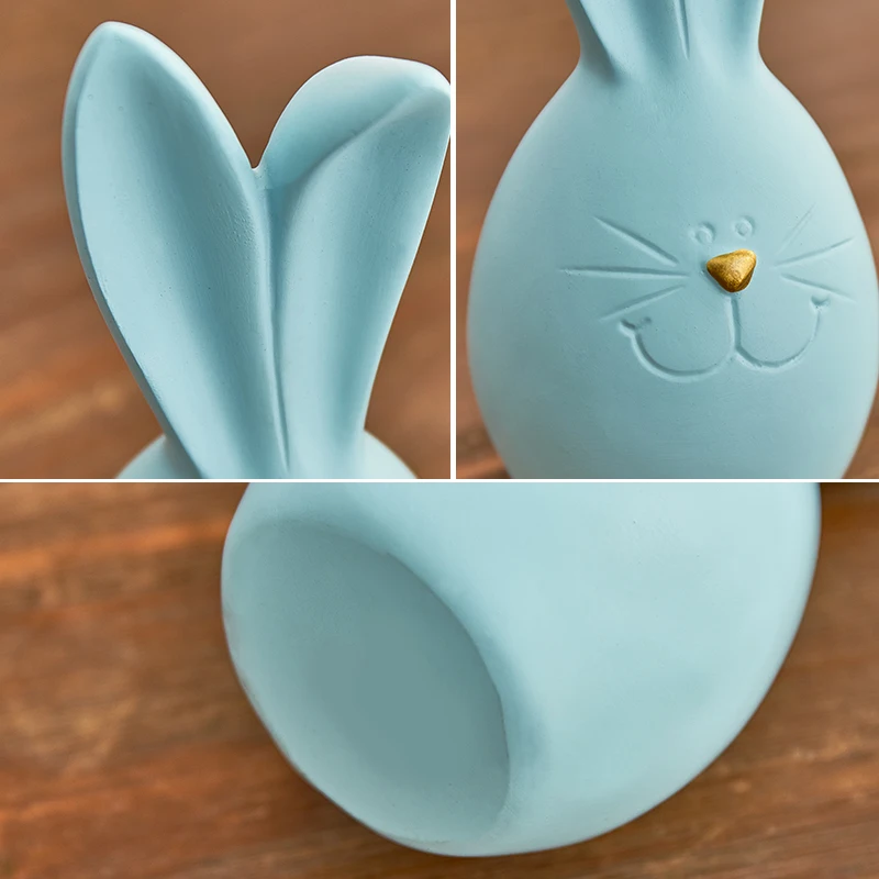 Nordic Cute Rabbit Resin Miniatures Pink Creative Modern Fashion Figurines Children's Room Table Decoration Accessories MM60XBJ | Дом и