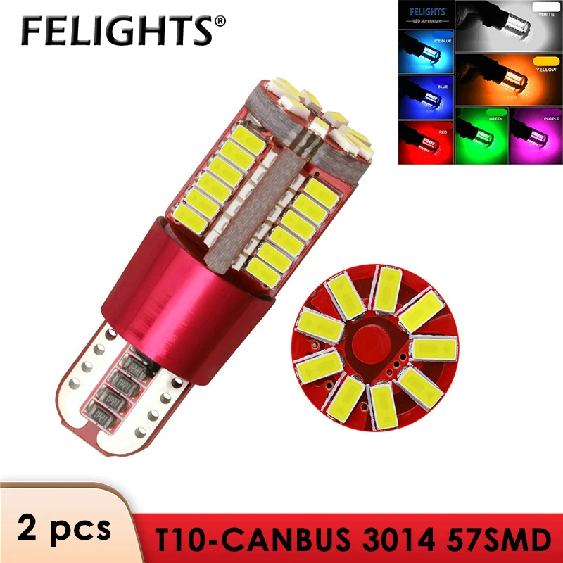 

2PCS W5W LED T10 LED Bulbs Canbus 57SMD 3014 Car Parking Position Interior Map Dome Lights 12V White Amer Crystal Blue Red Motor