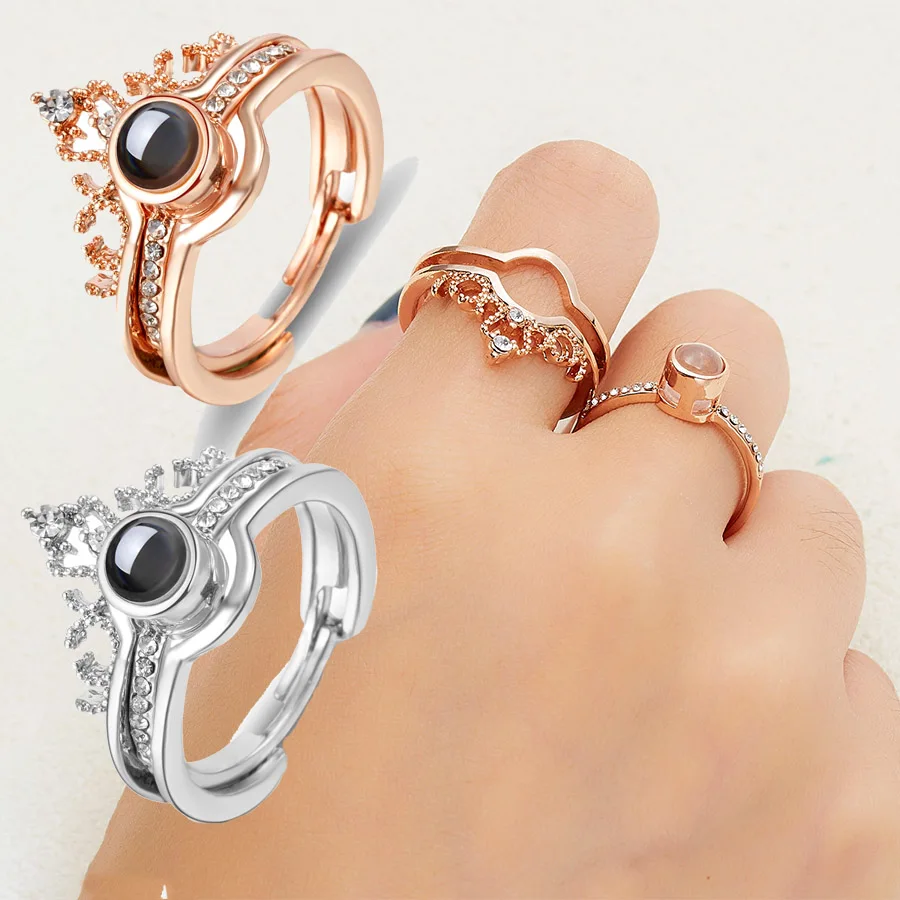 2 в 1 кольцо с короной 100 языков я люблю тебя проекционное золотого цвета Любовная