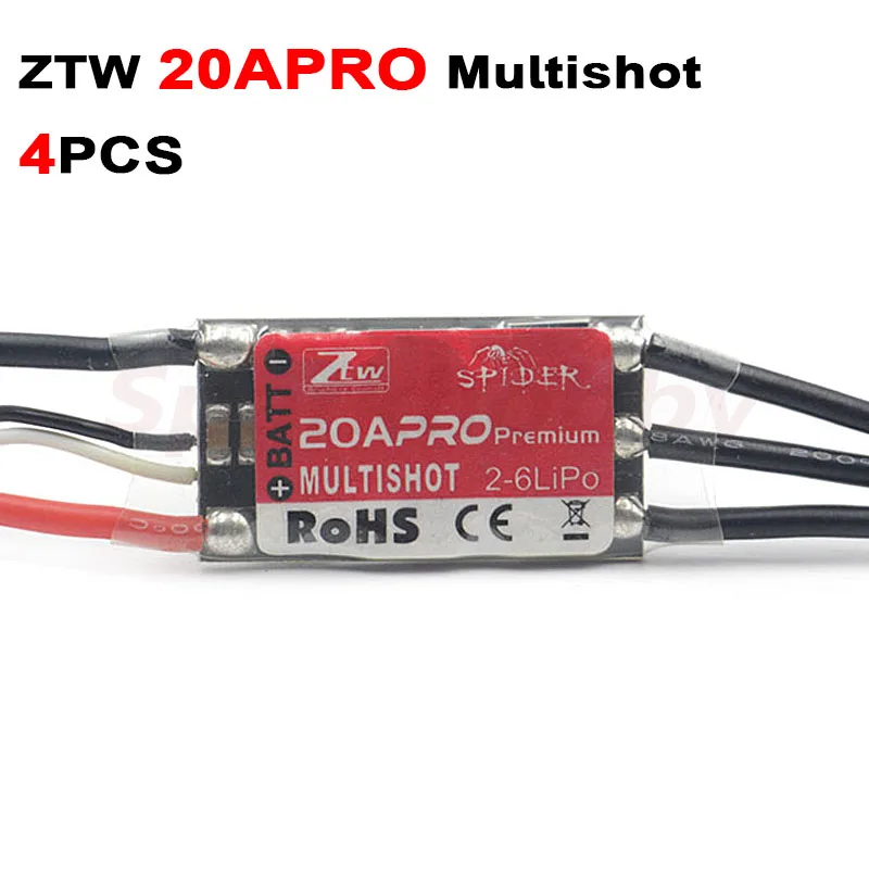4 шт. ZTW Spider 20APRO Premium 20A 2-6S LiPo Multishot ESC контроль скорости Beheli ONESHOT RC FPV гоночные дроны