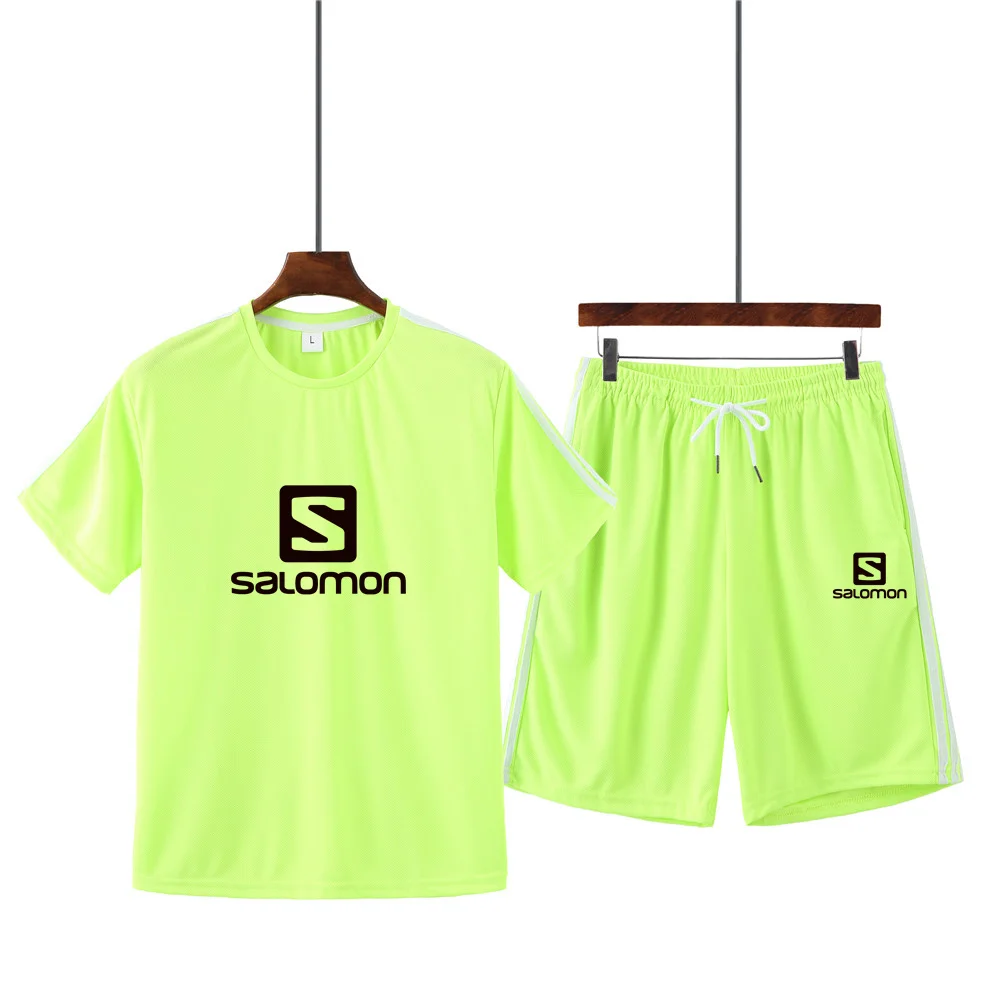 

Men's summer hot sale S print round neck short sleeve + casual shorts sports running suit male MA38