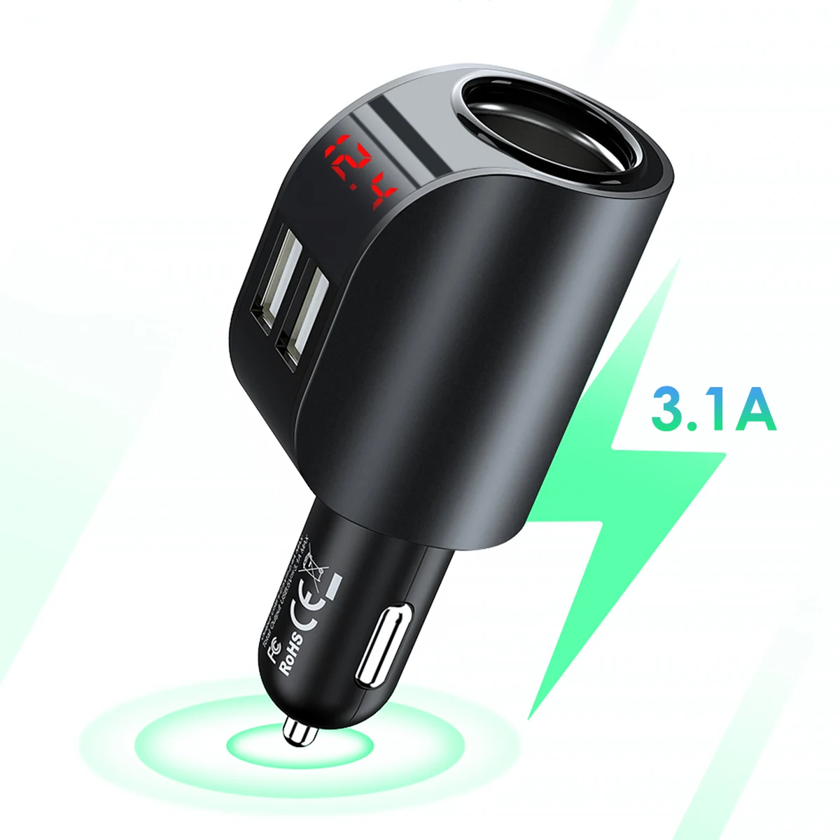 

Автомобильное зарядное устройство с двумя USB-портами, 3,1 А, 12-24 В