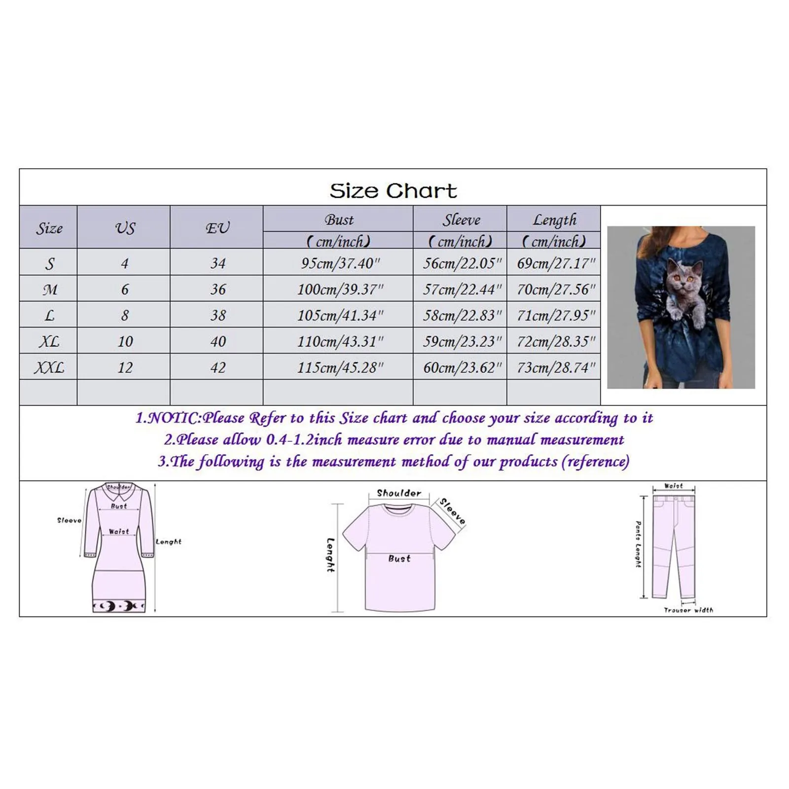 

Women's Casual Fashion Digital Cat Printing Round Neck Long Sleeve Top Y2k Blusa De Frio Feminina 2021#001
