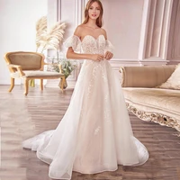 chaming deep v neck off the shoulder sleeveless with soft tulle floor length a line wedding dresses zipper back sweep train 2021
