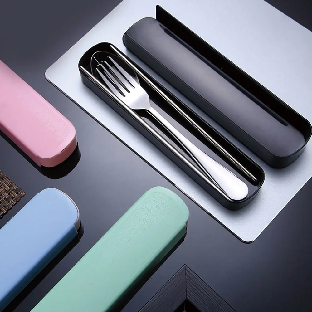 

Stainless Steel Dinnerware Set Travel Camping Cutlery Set Reusable Silverware With Spoon Fork Chopsticks Straw And Portable Case