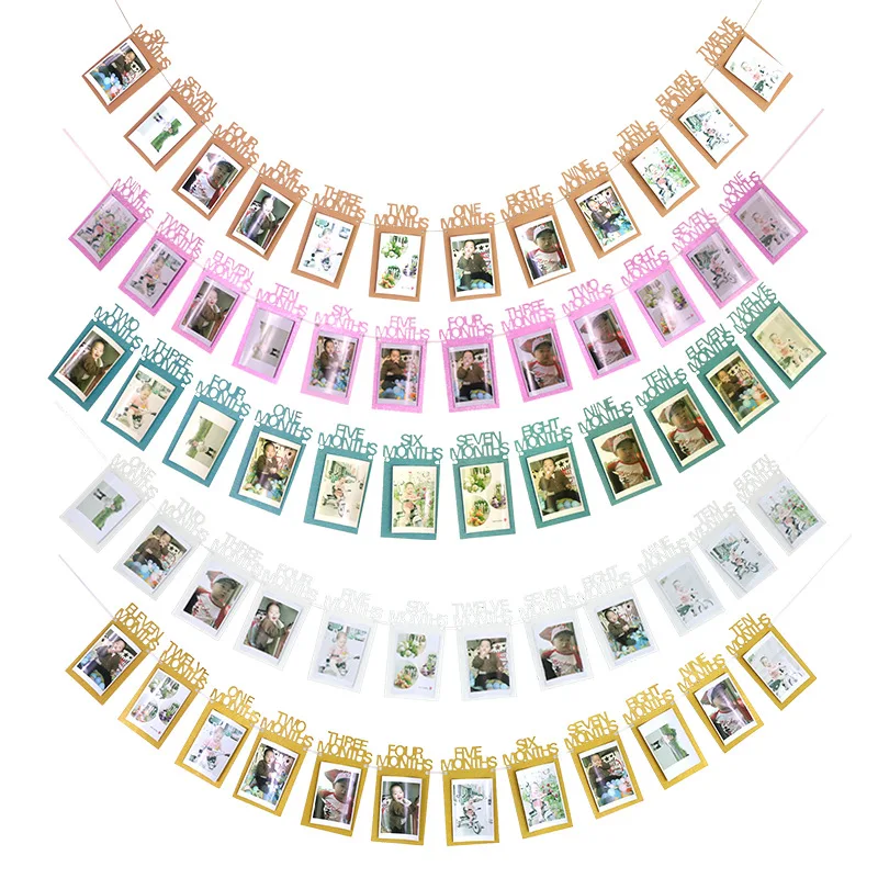 

F 1st Baby Boy Girl My 1 One Year Party Supplies 12 Months Photo Frame Banner First Happy Birthday Decorations Gold Pink Silver