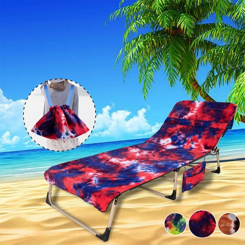 

Dyeing Microfiber Chaise Lounge Chair Cover Beach Bath Towel with Side Pockets