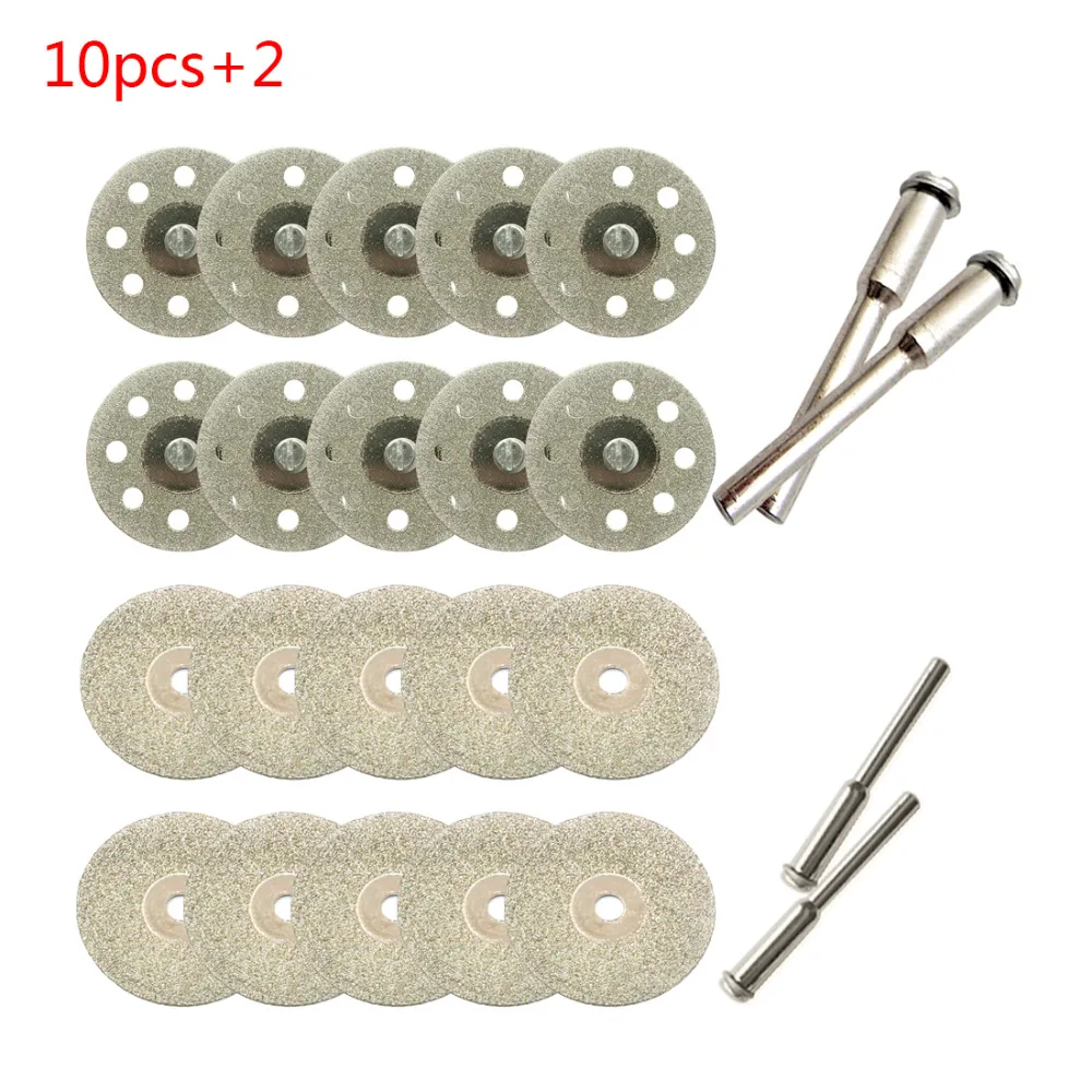 

10pcs/set 22/30mm Mini Diamond Saw Blade Silver Cutting Discs with 2X Connecting Shank for Dremel Drill Fit Rotary Tool