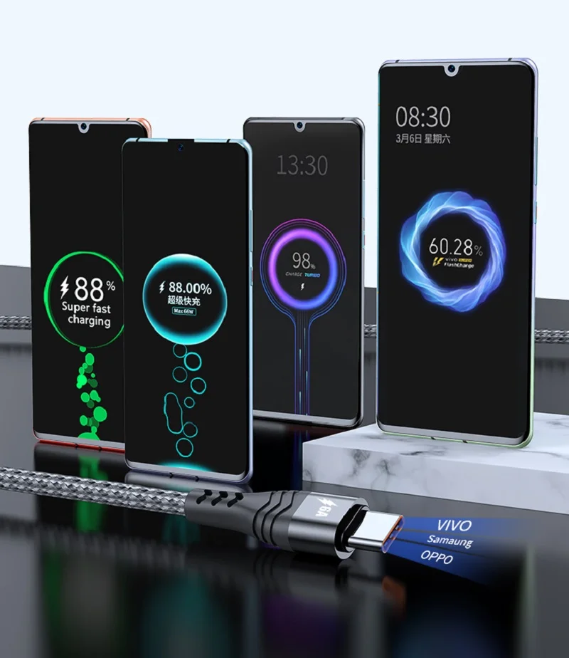 USB-кабель ELECTOP 6 А 66 Вт Тип C шнур для передачи данных быстрой зарядки Huawei Mate 40 Pro Samsung