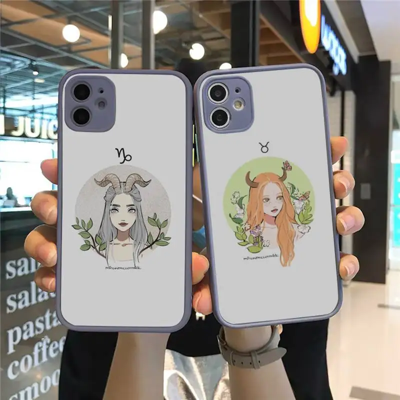 

12 constellation zodiac signs girl Phone Case Matte Transparent for iPhone 7 8 11 12 s mini pro X XS XR MAX Plus cover funda