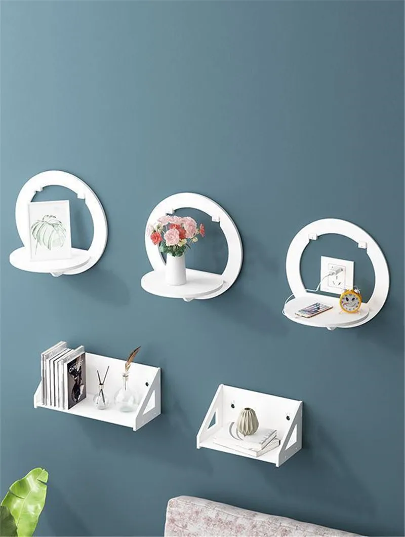 

Wall Shelf Free Punching Wall-Mounted TV Background Wall Hanger Bedroom Balcony Bedside Wall Creative Flower Pot Stand