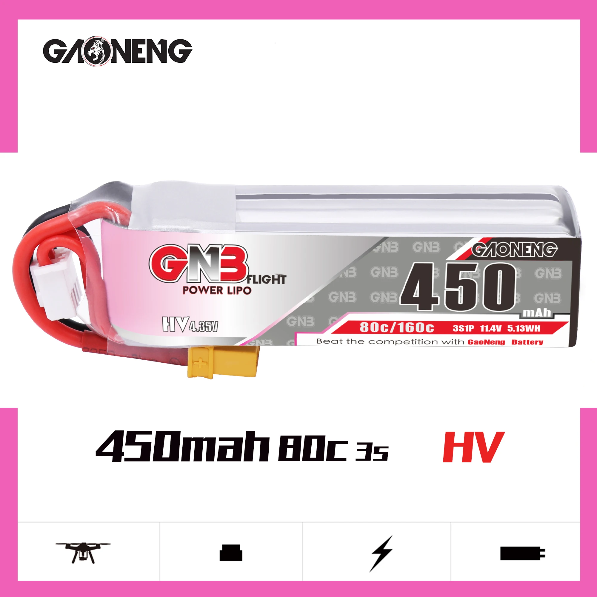 2 шт. Gaoneng GNB 450 мАч 3S 11 4 в 80C/160C HV Lipo батарея XT30/JST разъем для FPV гоночного дрона оси