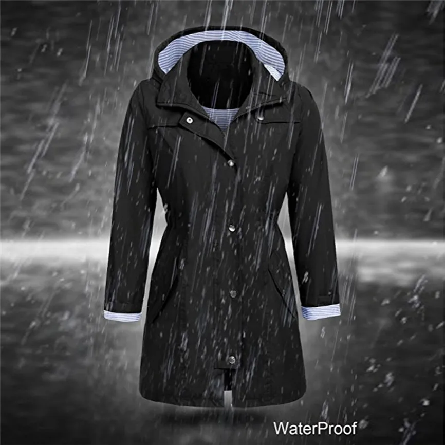 Winter Women Jacket Fashion Autumn Solid Rain Outdoor Plus Waterproof Hooded Raincoat Windproof Coats Jackets Famale | Женская одежда