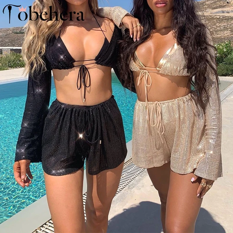 Glamaker 2 piece set women short jumpsuit romper Sexy lace up champagne playsuit Female summer autumn long sleeve 2019 |