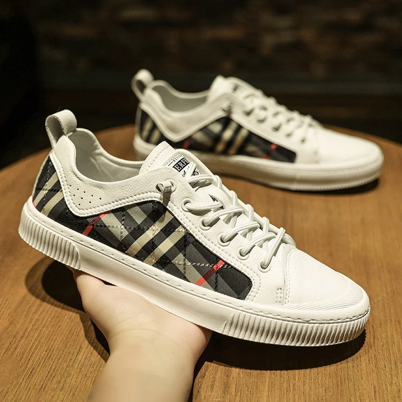 

Men's designer checked pattern breathable cloth casual flat shoes loafers driving shoes white luxury brand high-quality sneakers