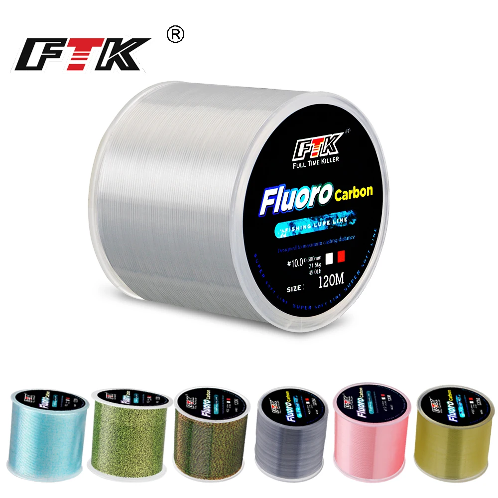 FTK рыболовная леска 120 м сверхпрочный мягкий нейлон 0 8 #-8 # фторуглеродное покрытие