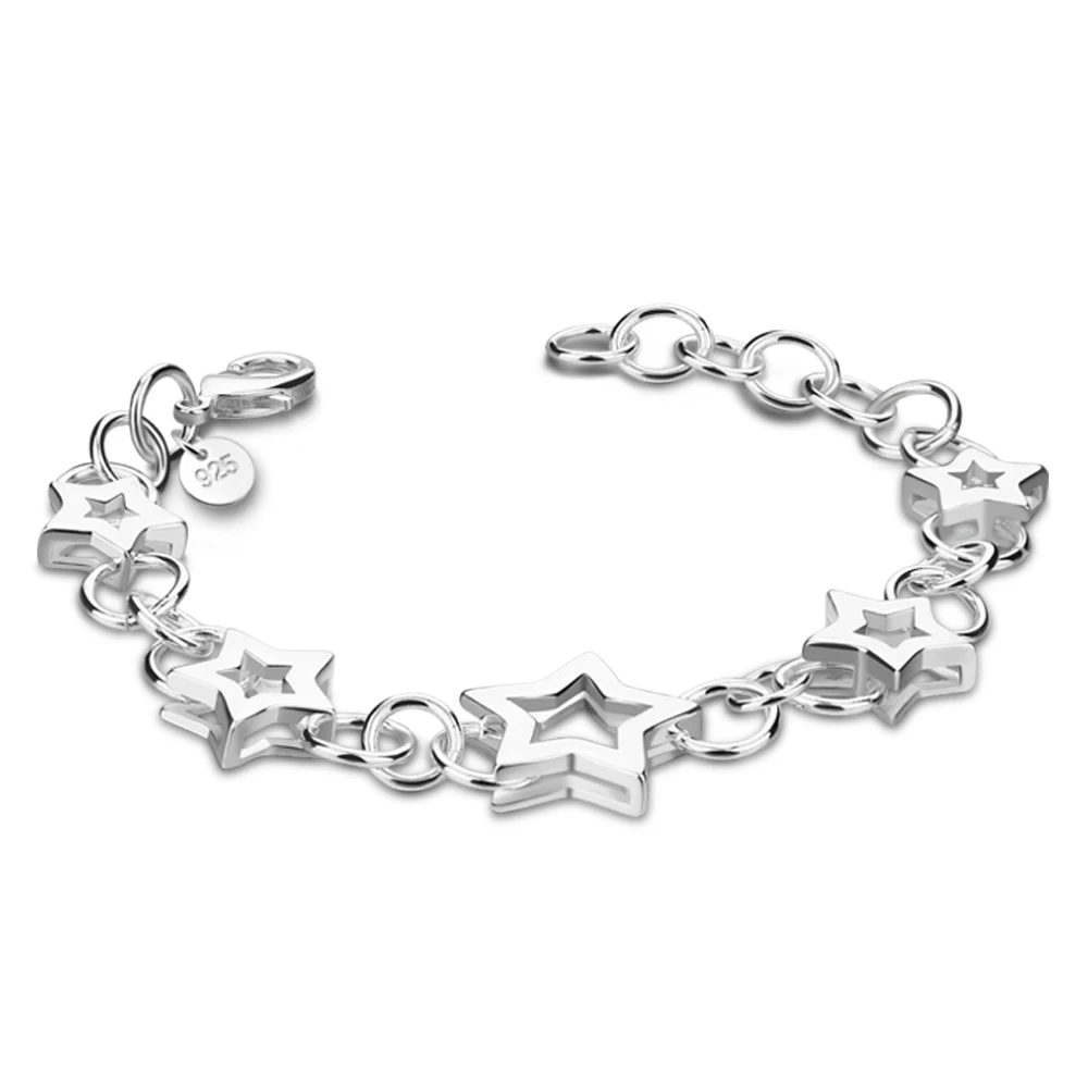 

925 Sterling Silver Hollow Stars Bracelets For Women Elegant Charm Bracelet Female Birthday Party Gift