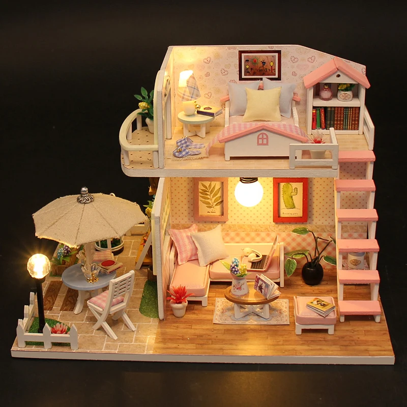 

DIY Doll House Miniature Wooden Dollhouse Furniture Toy House Doll Toys for Gift Home Decor Craft Figurines Play House Toys Gift