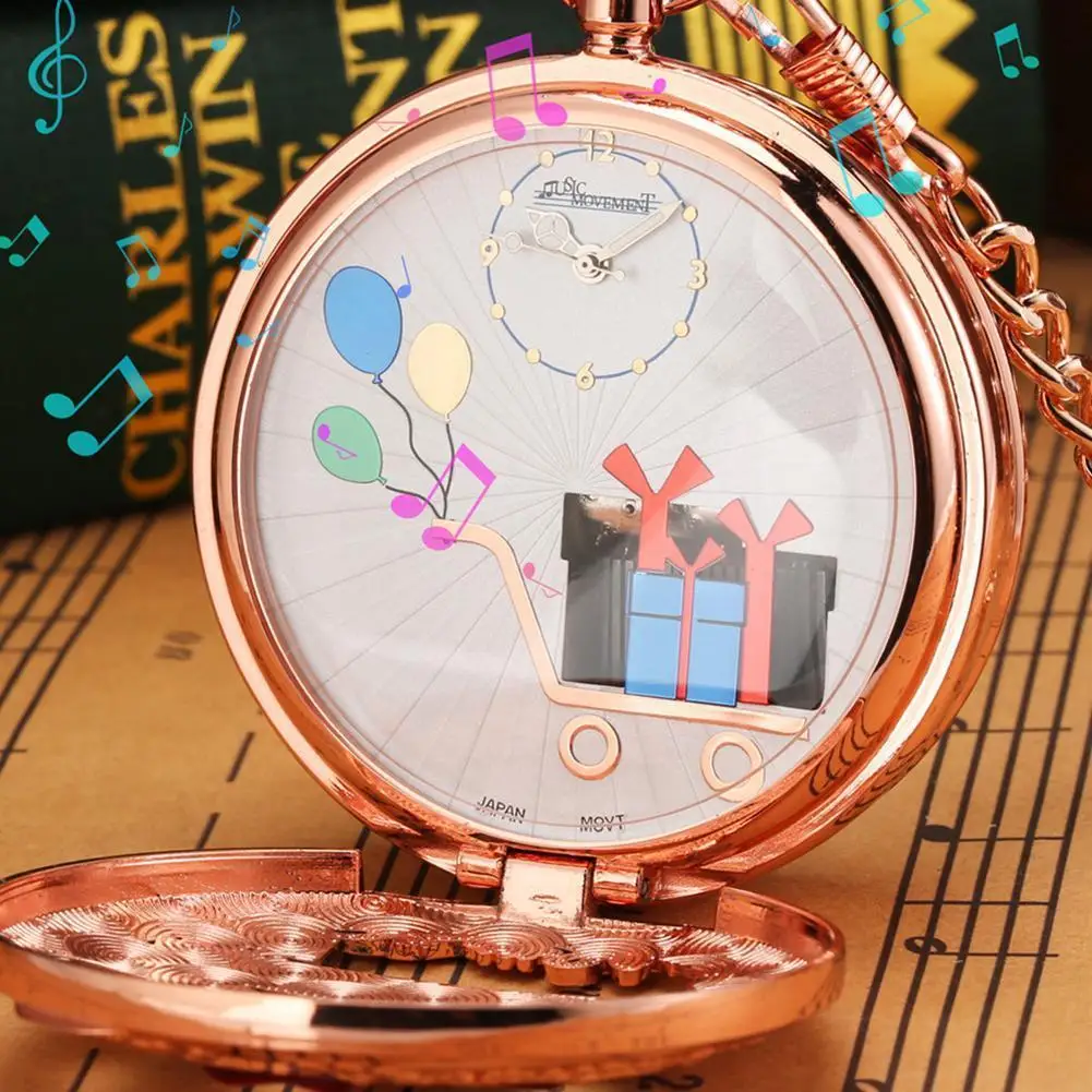 

Музыкальные кварцевые карманные часы с мелодией на день рождения, серебристые/золотистые/розовые детские карманные подарки, музыкальные п...
