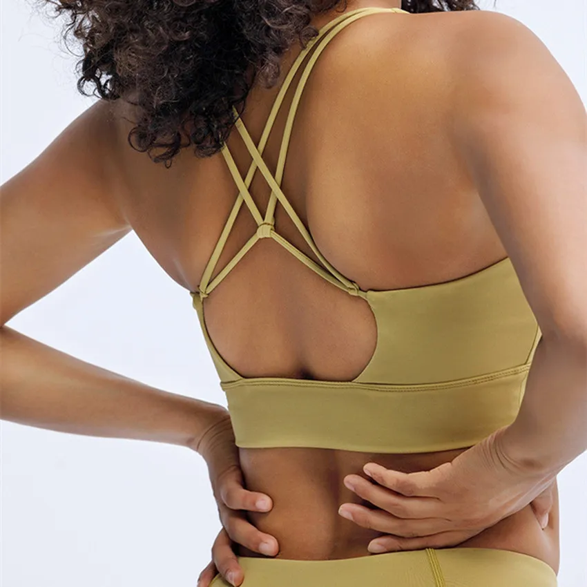 

Shockproof Cross Bra Running Pants Gym Top Sports Set Women Clothing Push Up Workout Fitness Straps Yoga Crop Tops Brassiere