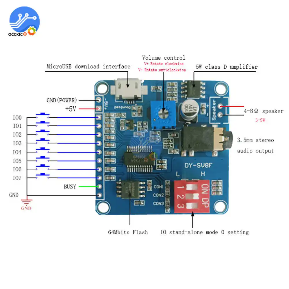 Модуль усилителя воспроизведения голоса 5 Вт MP3 музыкальный плеер DIY Kit SD/TF карта 8