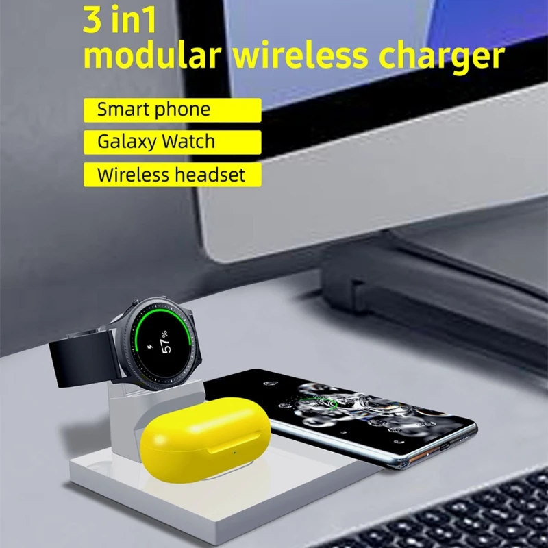 Беспроводное зарядное устройство 3 в 1 10 Вт док станция для Samsung Galaxy Watch/Buds i Phone
