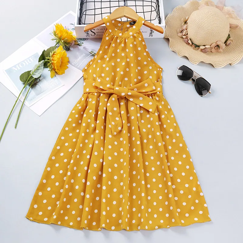 

2022 Summer Dress for Girls Birthday Polka Dots Sleeveless Halterneck Princess Dress Children Clothing Evening Party Prom Dress