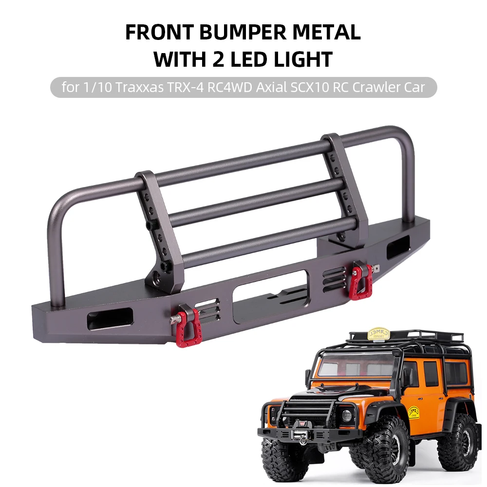 

RC Spare Parts Front Bumper Metal with 2 LED Light for 1/10 Traxxas RC4WD Axial SCX10 RC Crawler Car