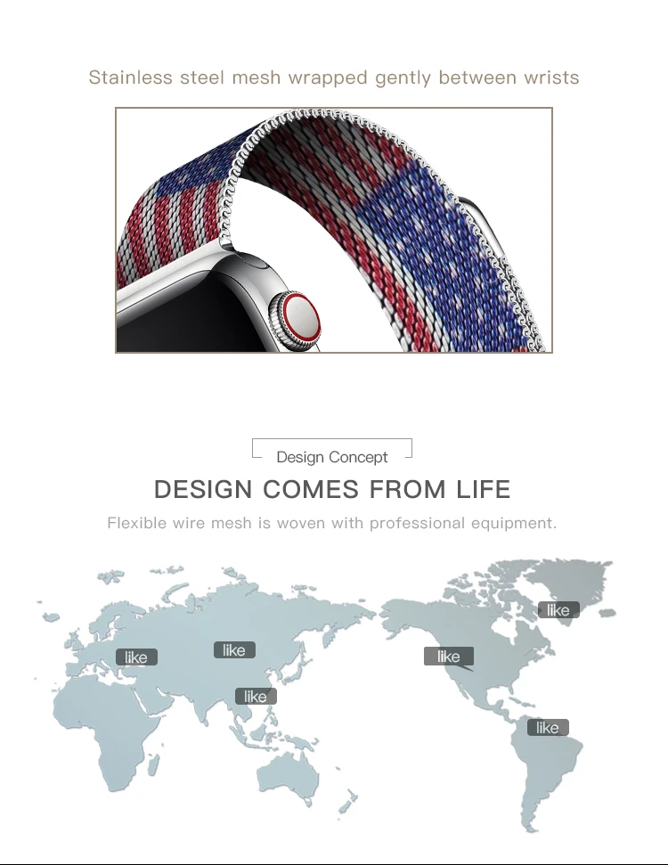 Milanese Loop Watch Band 44 мм флаг дизайн магнитный ремешок 40 мм для женщин браслет 38 мм для мужчин полосы 42 мм аксессуары для iwatch 4 3