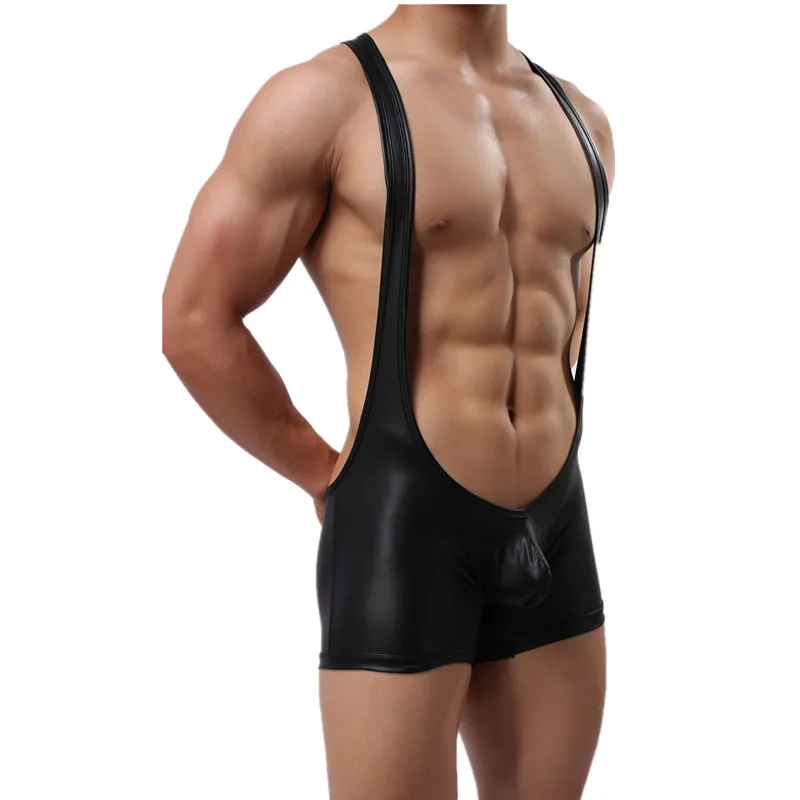 Из искусственной кожи сексуальное мужское нижнее белье боди эластичный