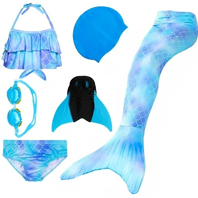 Blue 99 set 3 Детский купальник с хвостом Русалочки с хвостом плавники детский купальный костюм костюмированная игра костюм костюмы на Хэллоуин - Цвет: Blue 99 set 3
