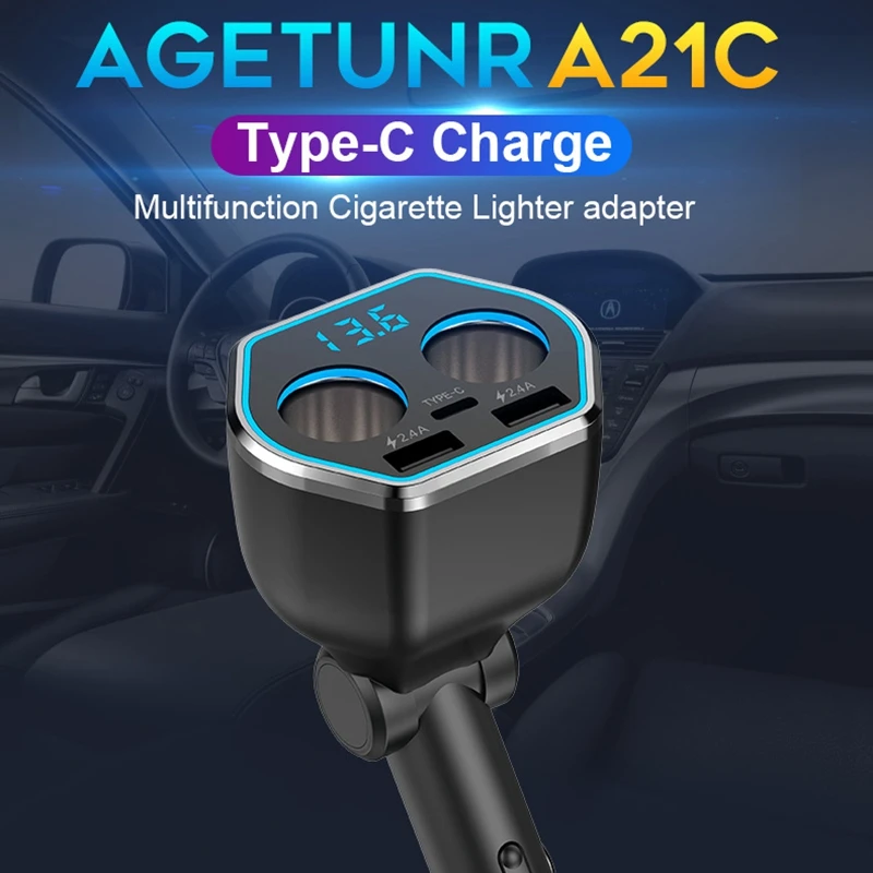 USB C автомобильное зарядное устройство прикуриватель сплиттер адаптер 2 гнезда