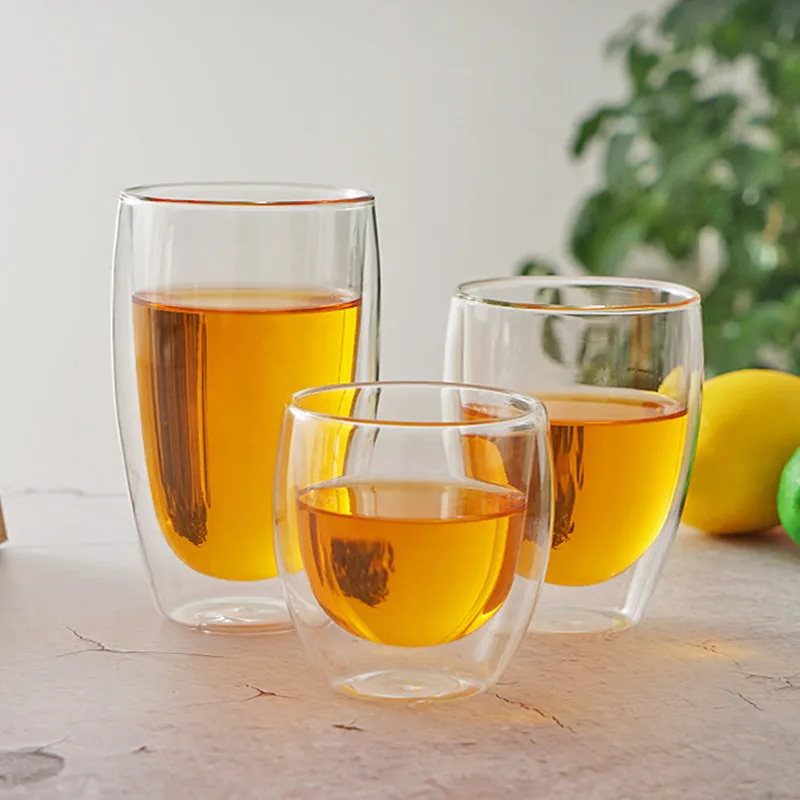 Термостойкая стеклянная чашка с двойными стенками 80-450 мл чашки для пива кофе