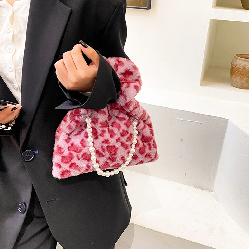 

Большая женская плюшевая сумка на цепочке, милая розовая модная сумка через плечо, сумка-мессенджер с леопардовым принтом, мягкая теплая ме...